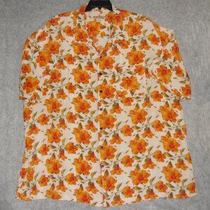 Island Passport Camp SHIRT, Mens 4XLT, Hawaiian Style Orange Floral, Rayon